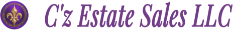 Logo of C'z Estate Sales LLC featuring a purple fleur-de-lis emblem.